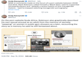 Andy Kaczynski @KFILE • 14h NEW: In comments made on the forum of a p--- website between 2008 and 2012, Mark Robinson called himself a "Black Nazi," said he supported reinstating slavery and -despite a recent history of anti-transgender rhetoric - said he enjoyed watching transgender p----------. Show more 475 17 3.6K 9.7K Il 1.7M Andy Kaczynski @KFILE On the p--- website Nude Africa, Robinson also graphically described his own sexual arousal as an adult from the memory of secretly "peeping" on women in public gym showers as a teen, recounting the story as a memory he said he still fantasized about. Mark Keith Robinson M Mark Robinson minisoldr O followers 0 following LiberalBookworm Jim @goodoldcatchy I'm British. I don't get why Americans can get machine guns but not universal healthcare. mark robinson@minisoldr2s e It's because of the 2nd Amendment of our Constitution which was put in our Constitution because it's the principle that helped a bunch of farmers beat YOUR mighty British army. So quit being confused and go have a tea redcoat. minis I'm the majority minisoldr 7 videos 14 views Last updated on Dec ☐ minisoldr @bp-8b2cd079d6edf6d260e5a535aa... 13 0 Comments Upvotes Followers Follow By minisoldron Tuesday, October 05, 2010 - 9:16 pm: 0 Following Slavery is not bad. Some people need to be slaves. I wish they would bring it(slavery) back. I tainly buy a fe Mark Robinson, NC GOP nominee for governor, called himself a 'black NAZI!,' supporte... From cnn.com . 3:26 PM ⚫ Sep 19, 2024 341.4K Views