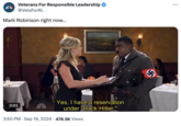 Veterans For Responsible Leadership @VetsForRL Mark Robinson right now... 0:01 Yes, I have a reservation under "black Hitler." 3:50 PM ⚫ Sep 19, 2024 478.5K Views