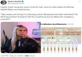 ... Space Koala @culpable_mink Hawk Tuah recently went viral for her rant on the state of official NASA Mars architectures. "We really are living in a fantasy land. Bespoke transfer vehicles? 16 SLS launches? 9 years? All for 2 astronauts on Mars for maybe a month?". 1:27 PM - Sep 21, 2024 93K Views rs Mission Architecture (2023) MAV) Stack Pressurized Rover (P) Stock &061 Antive in a bit and tendervous DI W Insphere with Meble Hote 2 Crew and Delivered Crew Team the Joumey to More Deep Space Transport (0) E Cathe and ascend to 2034 2035 2035 2036 2036 2037 2037 2038 2038 2039