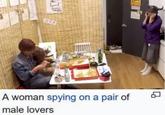 A woman spying on a pair of male lovers Q