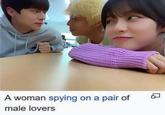 ES A woman spying on a pair of male lovers Q