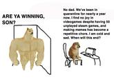 ARE YA WINNING, SON? No dad. We've been in quarantine for nearly a year now. I find no joy in videogames despite having 50 unplayed steam games, and making memes has become a repetitive chore. I am cold and sad. When will this end?