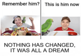 Remember him? This is him now NOTHING HAS CHANGED, IT WAS ALL A DREAM