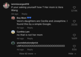 iammiavargas818 If your asking yourself how? Her mom is Vera Wang 57.9K 4d ago Reply Boy Mom Vera's daughters are Cecilia and Josephine. I found this by a simple Google. 3335 4d ago Reply Cynthia Lam no that is not her mom 4d ago Reply youredelusionalprick LMFAOOOOOOOOOOOOOOOOOOOO00 4d ago Reply View 62 more ✓ 1689 836 Hide