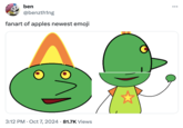 ben @benzth1ng fanart of apples newest emoji 3:12 PM Oct 7, 2024 81.7K Views ...