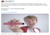Post from Tommy Innit promoting his fake product "Vapely," a parody of "Logan Paul, KSI and Mr Beast's Lunchly":https://knowyourmeme.com/memes/subcultures/dantdm-vs-mrbeast-ksi-and-logan-pauls-lunchly.