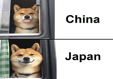 Meme showing a "Shiba Inu":https://knowyourmeme.com/memes/shiba-inus-shibes dog sticking his tongue out at the word "China":https://knowyourmeme.com/memes/cultures/china and appearing to smile at "Japan":https://knowyourmeme.com/memes/cultures/japan-nihon-%E6%97%A5%E6%9C%AC.