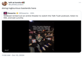 left at london @LeftAtLondon doing inglourious basterds here Dexerto @Dexerto 20h • MrBeast rented out an entire theater to watch the Talk Tuah podcast, listen to KSI, and eat Lunchly 0:17 11:56 AM Oct 10, 2024 POV: You rent a theater to watch talk tuah, listen to thick of it by ksi, and eat lunchly LUNCNLY ...