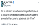 October 9th, 2024 tweet from hacker group BlackMeta, claiming responsibility for the "DDoS":https://knowyourmeme.com/memes/ddos Attack on "Internet Archive":https://knowyourmeme.com/memes/sites/internet-archive. The group mistakenly claims that the site "belongs" to the U.S. government.