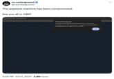October 9th, 2024 tweet from @vxunderground, announcing that the "Internet Archive":https://knowyourmeme.com/memes/sites/internet-archive had been hacked.