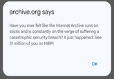JavaScript message shared by X account @LostMediaBuster.