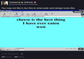 CatSalad (D.Burch) @catsalad@infosec.exchange You may not like it, but this is what peak web design looks like. index - Netscape File Edit View Go Communicator Help Back My Forward Reload Home Search Netscape Print Security Stop Bookmarks Location: http://www.geocities.com/Hollywood/Film/6451/ cheese is the best thing I have ever eaten WOW Document: Done Start index - Netscape 13 oct. 2024, 02:16. 255 boosts 500 favoris Masquer E N ALT 00:44