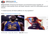 NBACentel CENTEL @TheNBACentel BREAKING: Draymond Green purchased every bottle of ... LeBron Hennessy from all beer stores, and it's officially out of stock. "I need some of that LeBron in my system." (Via @TheVolumeSports) GOLDEN Rakuten STATE 23 WARRIORS Henness 10:18 AM · Sep 28, 2024 124.7K Views Hennessy VERY SPECIAL × LEBRON JAMES Hen COGNAC Hermessy TI S CONC