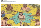 A viral repost of a "webcomic":https://knowyourmeme.com/memes/cultures/webcomics that depicts several people peeing in a pool while laughing and pointing at a man not doing the same. The meme originates from a "Facebook":https://knowyourmeme.com/memes/sites/facebook-meta post in 2017, with internet users sharing the post semi-ironically in 2024. The image was reposted alongside the caption, "this is what driving the speed limit on the highway feels like."
