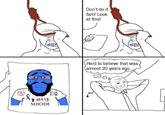 "Wojak comic":https://knowyourmeme.com/memes/subcultures/wojak-comics in which a man is about to hang himself and is then convinced to live after he is handed a sheet of paper with a drawing of a guy wearing a shirt discouraging unaliving himself. 20 years later he thinks, "Hard to believe that was almost 20 years ago.