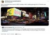 A tweet containing a "Photoshopped":https://knowyourmeme.com/memes/sites/photoshop billboard in "Times Square":https://knowyourmeme.com/search?q=times+square depicting "MrBeast":https://knowyourmeme.com/memes/people/mrbeast alongside a Hezbollah flag. The meme was posted in reaction to images of hacked electronic billboards displaying "anti-Israel":https://knowyourmeme.com/search?q=israel messaging, falsely claiming to be sponsored by "MrBeast":https://knowyourmeme.com/memes/people/mrbeast.