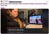Reaction meme consisting of a screenshot of Amerlynn Reid's video "Reacting to me lying..." The meme is attached to a post to the /r/kpoopheads subreddit.
