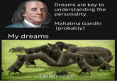 My dreams Dreams are key to understanding the personality. Mahatma Gandhi (probably) Credit: Cyriak Spider cows. 2024 Gee Oh
