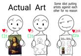 A "redraw":https://knowyourmeme.com/memes/redraw and extension of an original webcomic first posted by @sanestsusan. The post mocks the idea of pitting "SFW" and ""NSFW":https://knowyourmeme.com/memes/nsfw" artists against each other.  