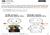 "Ironic":https://knowyourmeme.com/memes/ironic-memes post quoting a "webcomic":https://knowyourmeme.com/memes/cultures/webcomics drawn by a young artist who believes ""NSFW":https://knowyourmeme.com/memes/nsfw" artists gather more attention on "Twitter / X":https://knowyourmeme.com/memes/sites/twitter-x than "SFW" ones.