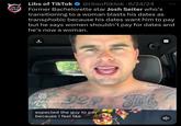 Libs of TikTok Libs of TikTok❤ @libsoftiktok 6/24/24 Former Bachelorette star Josh Seiter who's transitioning to a woman blasts his dates as transphobic because his dates want him to pay but he says women shouldn't pay for dates and he's now a woman. O Ingu D2R GJOSH SEITER OFFICIAL expected the guy to pay because I feel like Fath сс