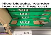 Nice biscuits, wonder how much they cost. Morrisons Morrisons NICE Morrisons BICCHITE NICE RICCHITE NICE BISCUITS 200g 200ge 200ge NICE Morrisons NICE BISCUITS NICE E CHOC MOCHA Morrisons Nice Biscuits 200g 34.5pm 254 506125428673 69p NICE 2343