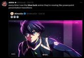 abbie⭑@biyuuji ⚫ Oct 12 every time i see the blue lock anime they're moving like powerpoint presentation transitions donut2x @donut2x • Oct 12 JOONGFORONE 0:41 마이보. tv asahi