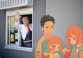 A meme using a photo of Former U.S. President "Donald Trump":https://knowyourmeme.com/memes/people/donald-trump waving from a "McDonald's":https://knowyourmeme.com/memes/subcultures/mcdonalds drive-thru, saying goodbye to the "Japanese McDonald's Ad Family":https://knowyourmeme.com/memes/japanese-family-mcdonalds-ad. The photo is from Trump's October 2024 photo op at a Pennsylvania McDonald's.