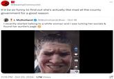 @SwampCommunist It'd be so funny to find out she's actually like mad at the county government for a good reason J. Mulholland @Mulholland Lover Oct 18 . I recently started talking to a white woman and I was lurking her socials & found her auntie's page . 11:16 PM Oct 20, 2024 1.7M Views Like Dislike Share LEJ