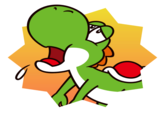 Mario Party Superstars sticker of Yoshi which looks like Yoshi is getting it from behind.