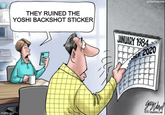 A Living in 1984 meme about Nintendo replacing the Yoshi Backshots sticker in Super Mario Party Jamboree