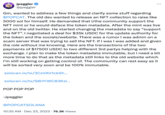 Tweet posted by @jpeggler, a crypto trader that paid 35K USDC to buy POPCAT on SOL from its original developer. Several POPCAT holders ousted the original developer for market manipulation in December 2023. The community-owned "meme coin":https://knowyourmeme.com/memes/cultures/meme-coins operates on the "Solana blockchain":https://knowyourmeme.com/memes/cultures/cryptocurrency. Through 2024, POPCAT has overtaken several competing meme coins, including $BONK and $MEW, to be valued at $1.35 in late October 2024. 