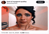 A tweet containing a "GIF":https://knowyourmeme.com/search?q=gif  featuring Margaret Qualley in the 2024 body-horror film "_The Substance_":https://knowyourmeme.com/memes/subcultures/the-substance-2024. The GIF shows an almost tearful Qualley (who plays the character Sue in the movie) shrugging her bare shoulders and smiling. The GIF inspired a "GIF caption":https://knowyourmeme.com/memes/gif-captions format on "Twitter / X":https://knowyourmeme.com/memes/sites/twitter-x in October 2024, often used to joke about smiling through difficult situations.