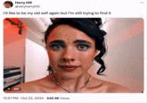 A tweet containing a "GIF":https://knowyourmeme.com/search?q=gif  featuring Margaret Qualley in the 2024 body-horror film "_The Substance_":https://knowyourmeme.com/memes/subcultures/the-substance-2024. The GIF shows an almost tearful Qualley (who plays the character Sue in the movie) shrugging her bare shoulders and smiling, alongside a caption that reads, "I'd like to be my old self again but I'm still trying to find it." The GIF inspired a "GIF caption":https://knowyourmeme.com/memes/gif-captions format on "Twitter / X":https://knowyourmeme.com/memes/sites/twitter-x in October 2024, often used to joke about smiling through difficult situations.