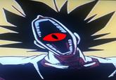 A photoshop by Twitter user @8bitWar_. The image shows Goku with his jaw unhinged and a red eye visible down his throat.