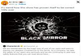 A□ OOLO @aol_ig. Follow it's weird how this show has proven itself to be correct 100x over BLACK MIRROR c.ai Character.Al @character_ai We are heartbroken by the tragic loss of one of our users and want to express our deepest condolences to the family. As a company, we take the safety of our users very seriously and we are continuing to add new safety features that you can read about here:... X