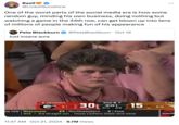 A tweet about the Texas Fan meme showing a University of Texas at Austin student named Grant Walther who went viral in October 2024 when a screencap of him at a Texas Longhorns college "football":https://knowyourmeme.com/memes/cultures/nfl-american-football game went viral on social media in which he looked angry and sad. This meme jokes about how anyone can go viral on social media without trying.