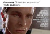 -Community: "Shiba is just a meme token" +Shiba Developers: Shibarium ShibaSwap Shiba Eternity Agent Shiboshi Shib the Metaverse The Shib Daily ShibName ShibTicket