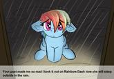 Your post made me so mad I took it out on Rainbow Dash now she will sleep outside in the rain.
