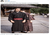Tweet that uses an image of a "white man and an Asian woman":https://knowyourmeme.com/memes/wmaf-amwf dressed in kimonos posing in front of a "Japanese":https://knowyourmeme.com/memes/cultures/japan-nihon-%E6%97%A5%E6%9C%AC shrine as an "image macro":https://knowyourmeme.com/memes/image-macros. The image is often used to joke about "Japanophiles":https://knowyourmeme.com/memes/thing-japan or weebs, mocking their decision to use Japanese terms for certain anime and manga, and otherwise display their knowledge of Japanese culture. 