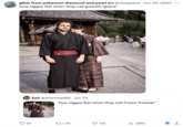 Tweet that uses an image of a "white man and an Asian woman":https://knowyourmeme.com/memes/wmaf-amwf dressed in kimonos posing in front of a "Japanese":https://knowyourmeme.com/memes/cultures/japan-nihon-%E6%97%A5%E6%9C%AC shrine as an "image macro":https://knowyourmeme.com/memes/image-macros. The image is often used to joke about "Japanophiles":https://knowyourmeme.com/memes/thing-japan or weebs, mocking their decision to use Japanese terms for certain anime and manga, and otherwise display their knowledge of Japanese culture. 