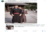 Tweet that uses an image of a "white man and an Asian woman":https://knowyourmeme.com/memes/wmaf-amwf dressed in kimonos posing in front of a "Japanese":https://knowyourmeme.com/memes/cultures/japan-nihon-%E6%97%A5%E6%9C%AC shrine as an "image macro":https://knowyourmeme.com/memes/image-macros. The image is often used to joke about "Japanophiles":https://knowyourmeme.com/memes/thing-japan or weebs, mocking their decision to use Japanese terms for certain anime and manga, and otherwise display their knowledge of Japanese culture. 