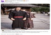 Tweet that uses an image of a "white man and an Asian woman":https://knowyourmeme.com/memes/wmaf-amwf dressed in kimonos posing in front of a "Japanese":https://knowyourmeme.com/memes/cultures/japan-nihon-%E6%97%A5%E6%9C%AC shrine as an "image macro":https://knowyourmeme.com/memes/image-macros. The image is often used to joke about "Japanophiles":https://knowyourmeme.com/memes/thing-japan or weebs, mocking their decision to use Japanese terms for certain anime and manga, and otherwise display their knowledge of Japanese culture. 