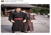 Tweet that uses an image of a "white man and an Asian woman":https://knowyourmeme.com/memes/wmaf-amwf dressed in kimonos posing in front of a "Japanese":https://knowyourmeme.com/memes/cultures/japan-nihon-%E6%97%A5%E6%9C%AC shrine as an "image macro":https://knowyourmeme.com/memes/image-macros. The image is often used to joke about "Japanophiles":https://knowyourmeme.com/memes/thing-japan or weebs, mocking their decision to use Japanese terms for certain anime and manga, and otherwise display their knowledge of Japanese culture. 