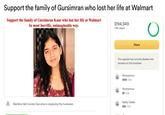 Screenshot of Gursimran Kaur's "GoFundMe":https://knowyourmeme.com/memes/sites/gofundme campaign, which gained more than 190,000 Canadian Dollars to help the teen's family.  