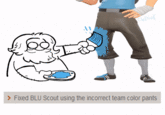 Fan art GIF imagining Valve CEO Gabe Newell painting BLU Scout's pants