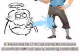 Fan art GIF imagining Valve CEO Gabe Newell grumpily washing off paint of BLU Scout's pants