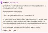 Sinsof Yesterday 3d ago Edited 3d ago • Somehow this takes the cake for horrible s--- I've seen on here. I've been homeless for a brief period before and the mental anguish you go through is unbelievable. Messing with someone like this is truly disgusting. If anyone is able to get me the restaurants info I will call and take care of this bill. Edit: Okay, so I spoke to a few staff members at Kennedy's and ended up talking to the AGM Dan Gomez. I offered to pay for the meal + tip to make sure this lady wasn't on the hook and service staff were made whole. To my surprise, Dan informed me that the restaurant had taken care of this bill themselves and understood the situation. Big shout out to Kennedy's Steakhouse in Eugene, OR. for handling this like absolute champions. 4.8K 19 Share