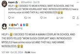 A tweet by X user @kaiisyourking. The post is a comment response to the pencil skirt copypasta offering a variation on the copypasta.