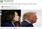 X user pledging to gift a video game on Steam to everyone who replies to their post if Kamala Harris wins the 2024 United States Presidential Election